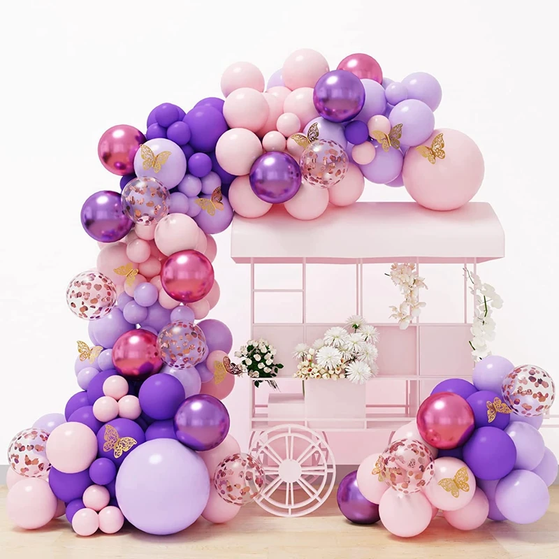 

143 Pcs Pink Purple Balloons Garland Arch Kit Butterfly Wedding Birthday Party Decor Kids Baloon Baby Shower Globos Latex Ballon