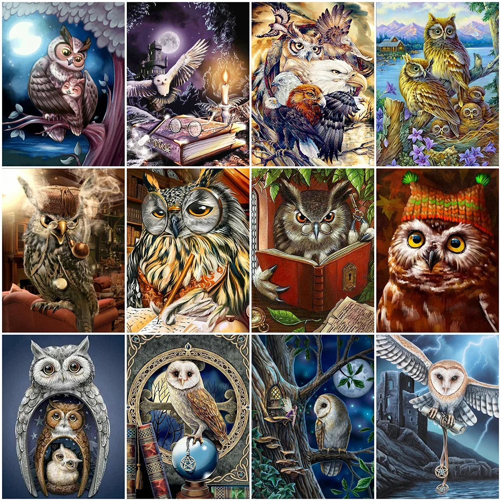 

HUACAN 5D DIY Diamond Mosaic Owl Diamond Painting Animal Full Round Drill Embroidery Kits Creative Hobbies