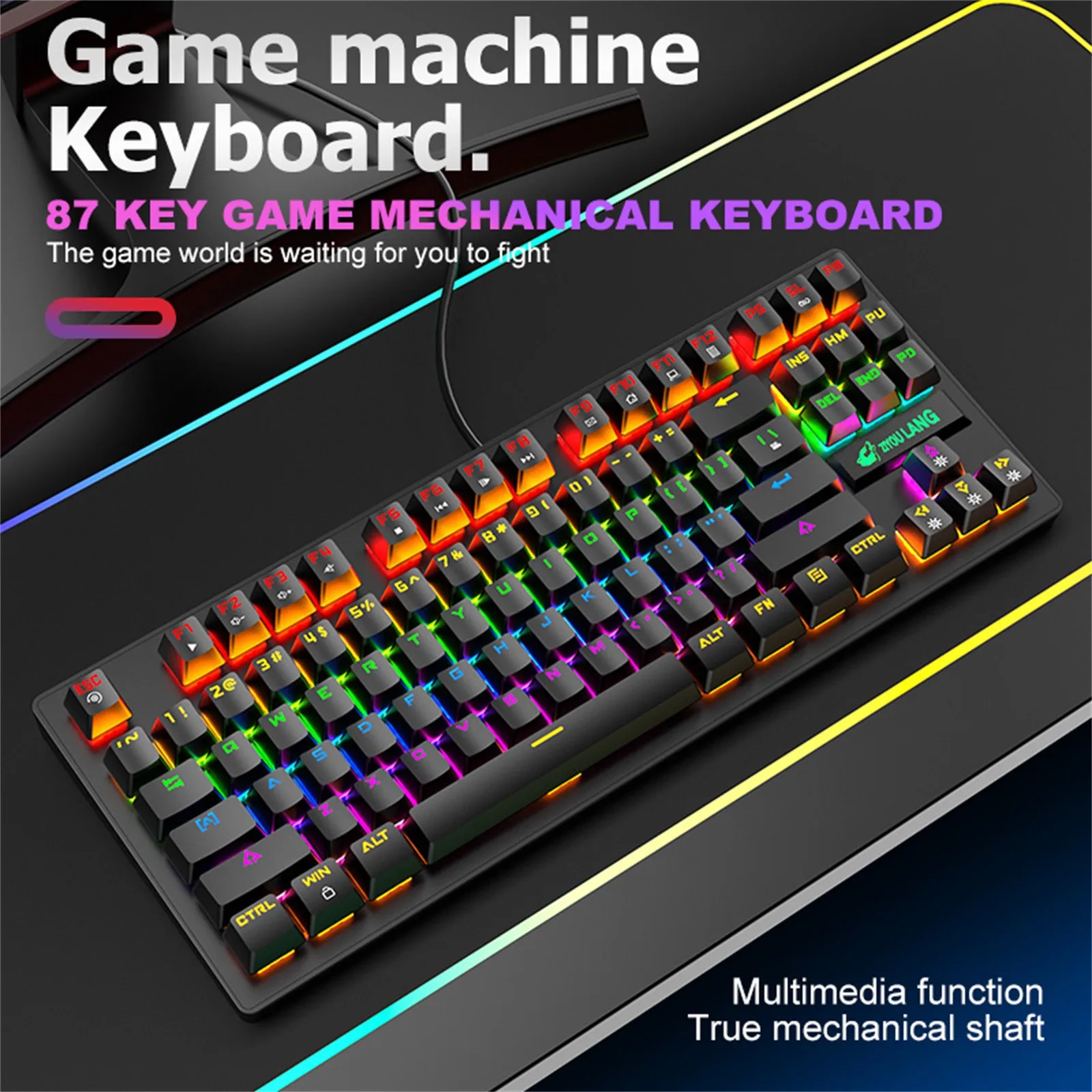 

Free Shipping CARPRIE K2 Mechanical Keyboard 87 Keys Layout Led Rainbow Backlit Blue Switches Wired teclado mecánico