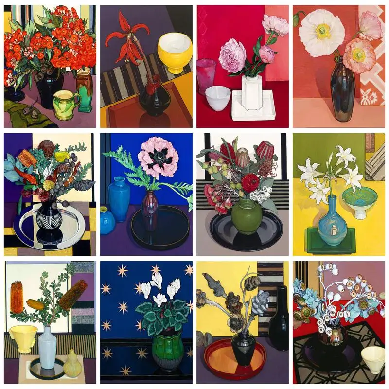 

CHENISTORY Oil Painting By Numbers Acrylic Paints Coloring By Numbers Abstract Flowers Number Painting Handpainted Home Decors
