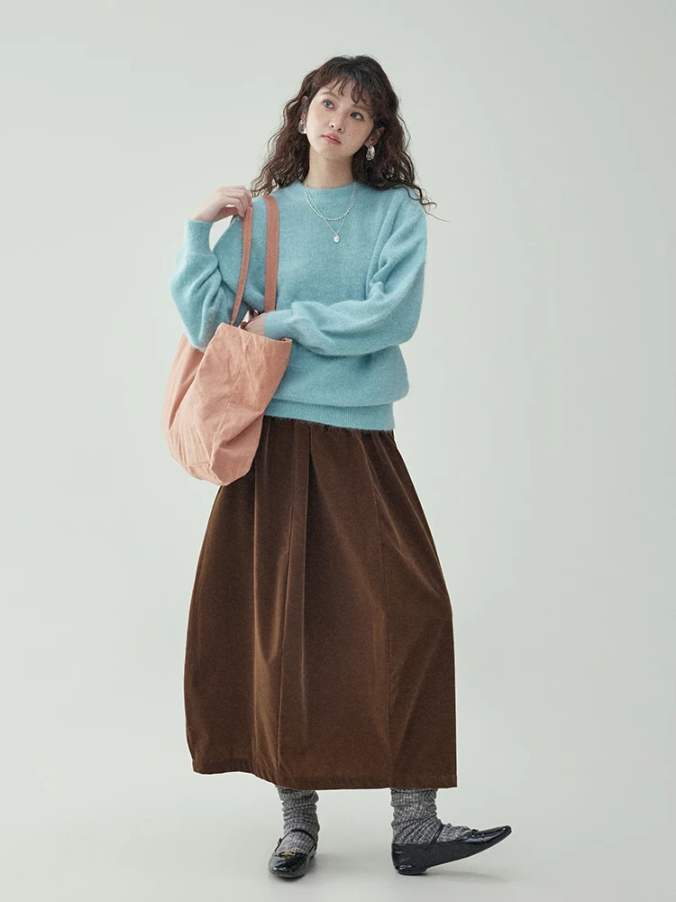 &quotNorth Island Amuu&quot Синий кроличий мех с круглым вырезом Свободный свитер длинными