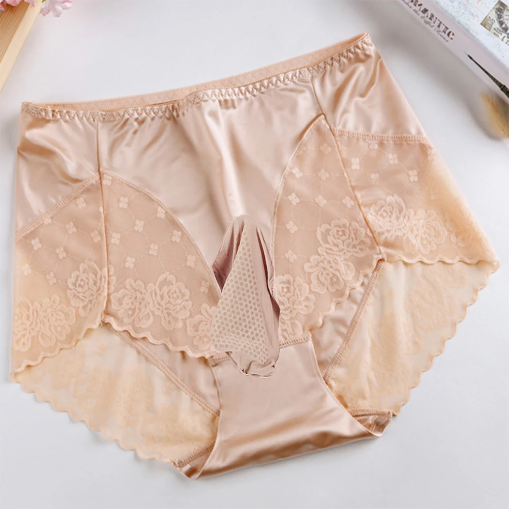 

Sissy Man Silky Satin Briefs Gay Smooth Underwear Ball Pouch Underpants Lace Patchwork Soft Panties Comfortable Lingerie