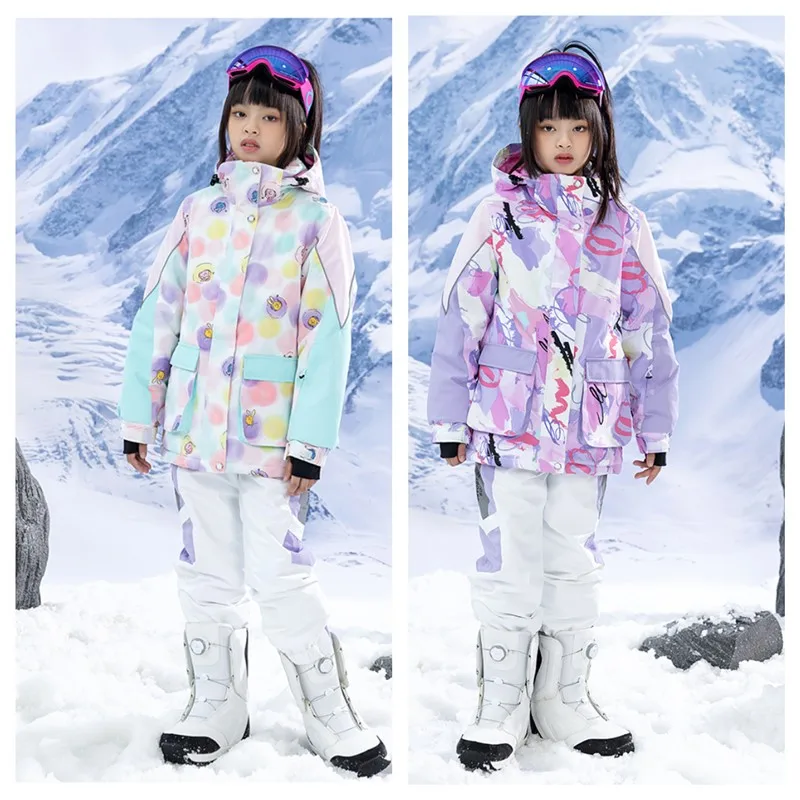 Newest Girl Thick Warm Ski Suit Children Winter Snowboarding Skiing Waterproof  Windproof Jackets and Pants for Kids Snow Jacket