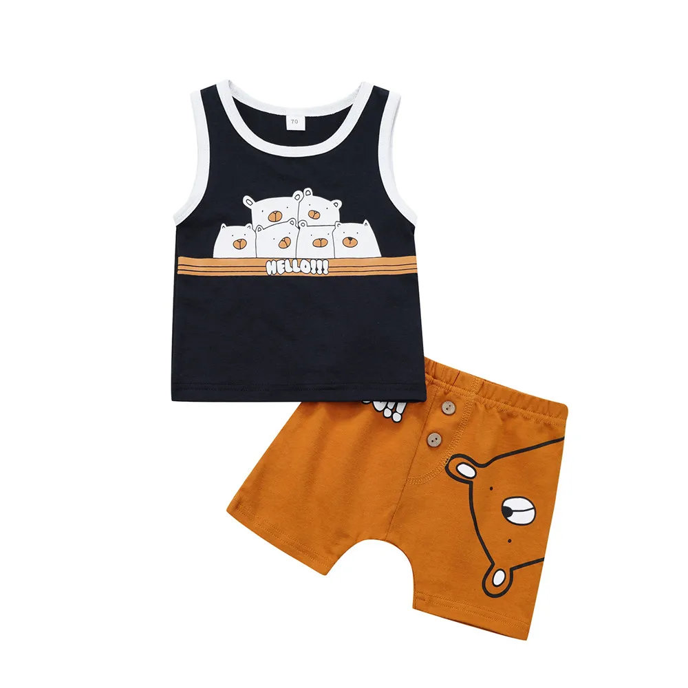 

Baby Boy Cute Clothes Set Cartoon Bear Print Vest Tank Tops Shorts 0-24M Newborn Infant Toddler Summer Casual Outfits 2022 New