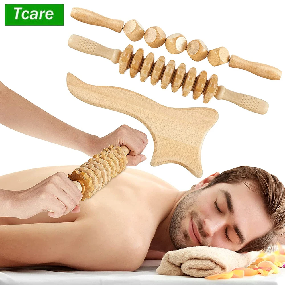 

Tcare 3Pcs/Set Wood Therapy Massage Tools Lymphatic Drainage Tool Anti Cellulite Massager Body Muscle Pain Relief Fascia Massage