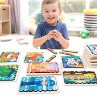 1pc wooden two sided strip 3d puzzles wood vehicle animal jigsaw puzzle toy for children baby learning education toys 1411cm