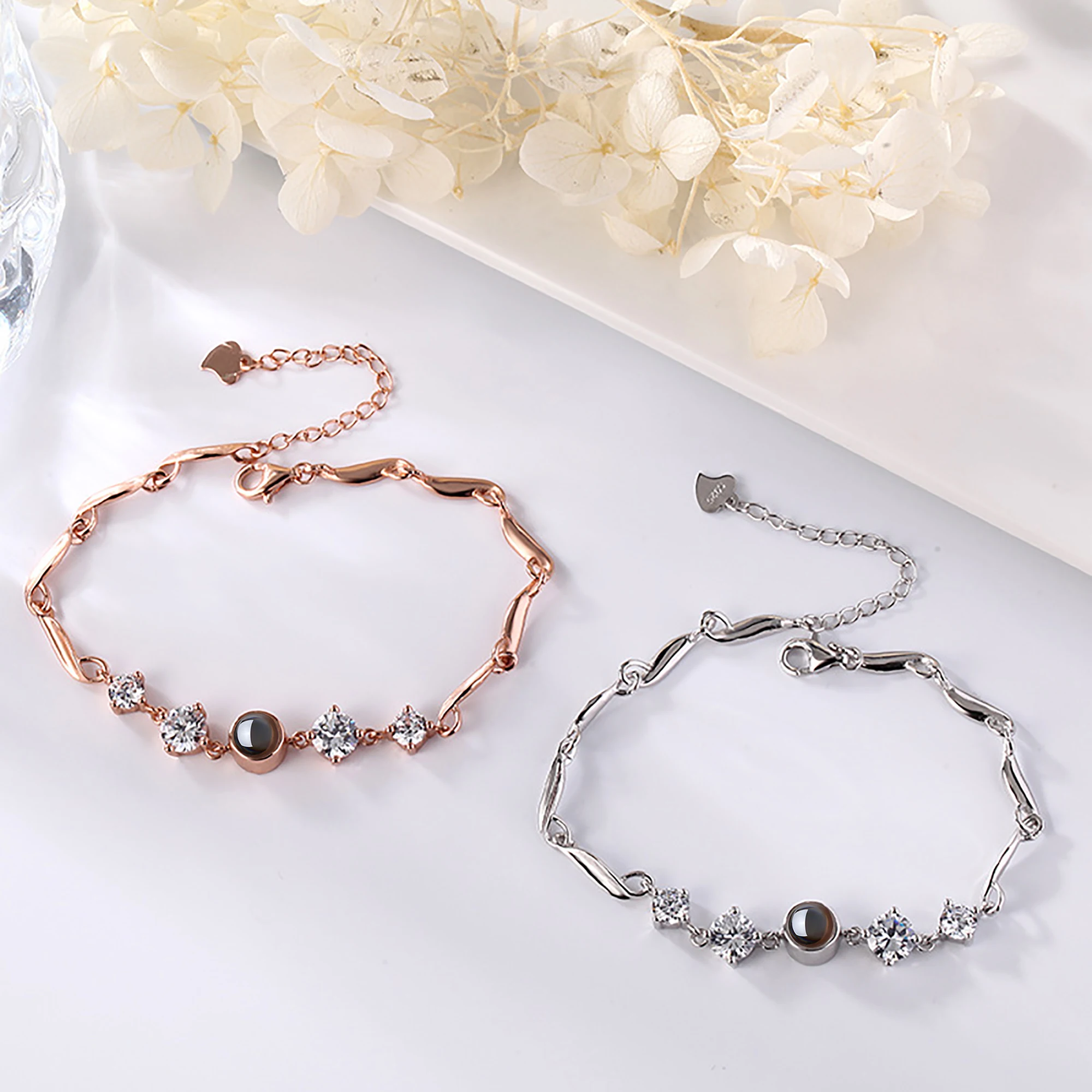 Custom photo Projection Bracelet Jewelry with Silver/Rose Gold Color Personalized Couple Bangles Gift Jewelry for Men Women