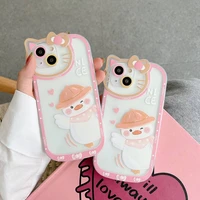 bandai cute cartoon pink duck phone case for iphone x xr xs 7 8 plus 11 12 13 pro max 13mini cover