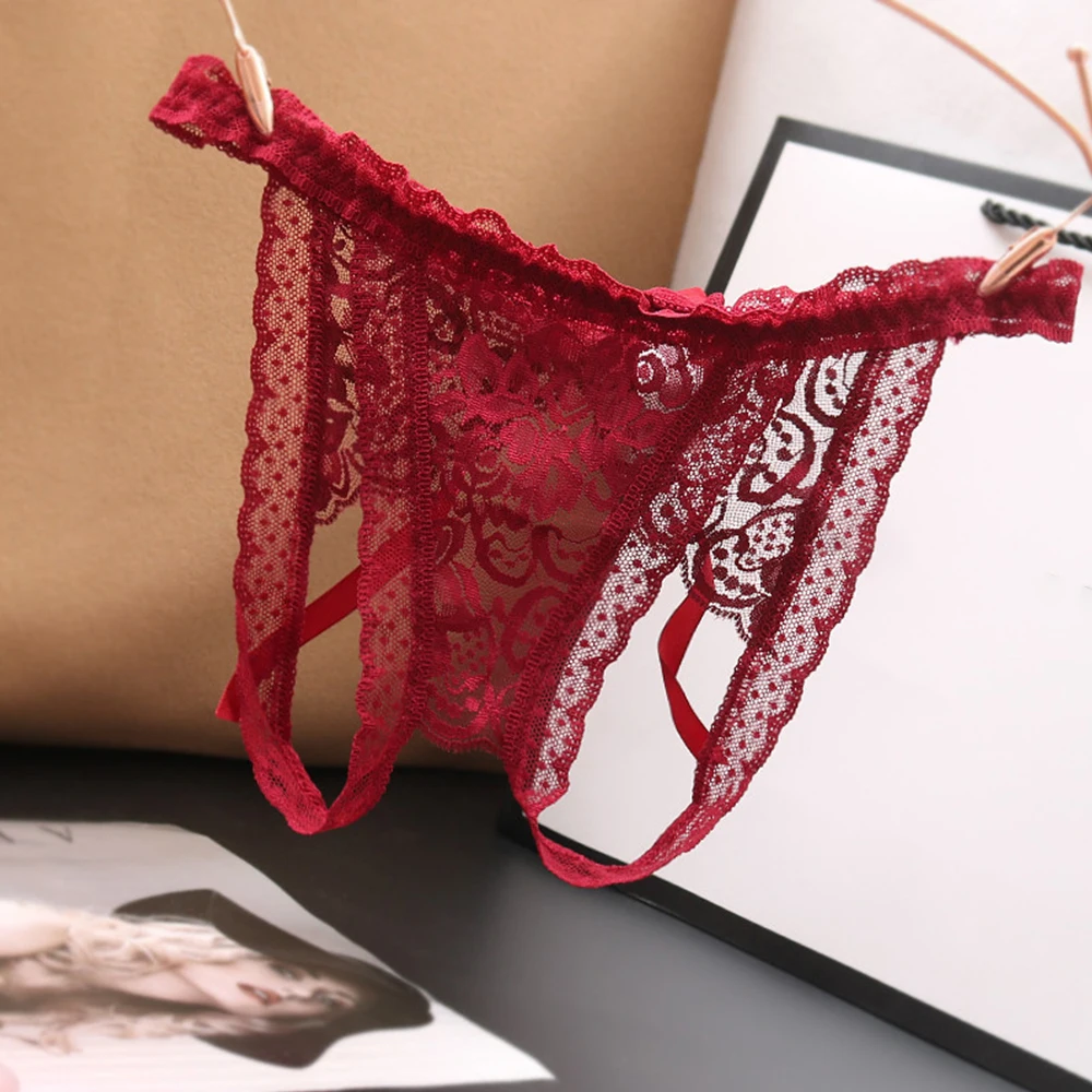 Женские кружевные трусики стринги с открытой промежностью Эротические