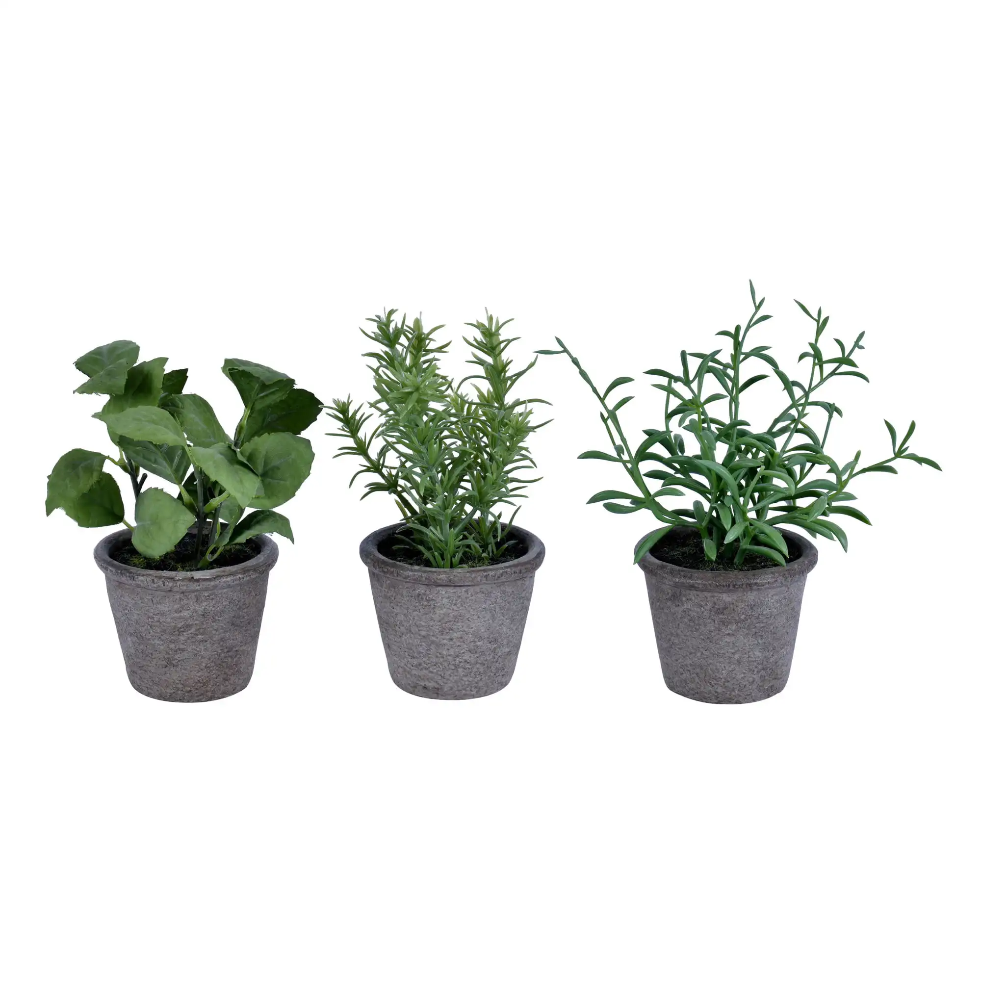 

Everyday 7" Indoor Artificial Green Potted Herb Plant Assortment Set of Three - Black Plastic Pots - Greenery For Home Or Office