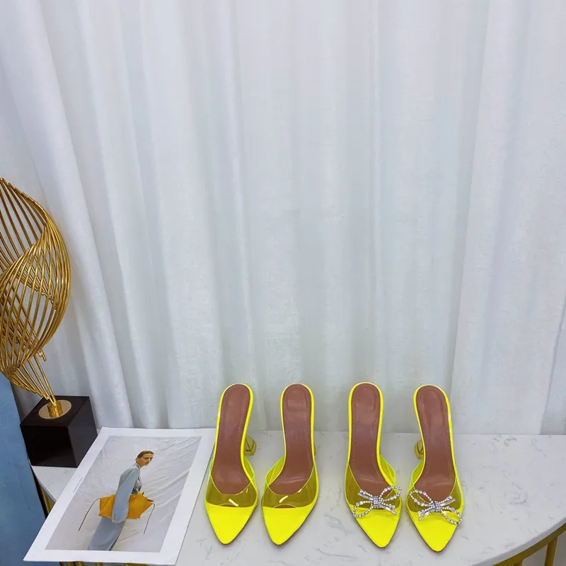

2022 European and American women's new high heels transparent rhinestone slippers