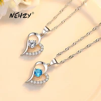 nehzy silver plating new woman fashion jewelry high quality cubic zirconia heart shaped hollow pendant necklace length 45cm