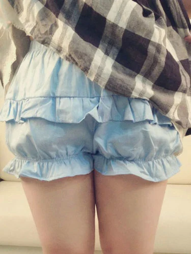 Light Blue Lolita Bloomers Ruffles Cotton Lolita Shorts For Girl