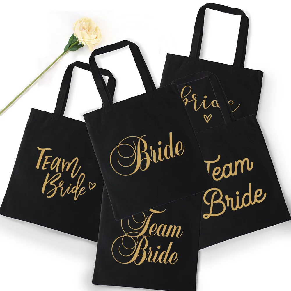 

Bride Team Gold Print Tote Bag Canvas Shopping Bag Bachelorette Party Maid of Honor Wedding Party Bridal Party Gifts Fashion