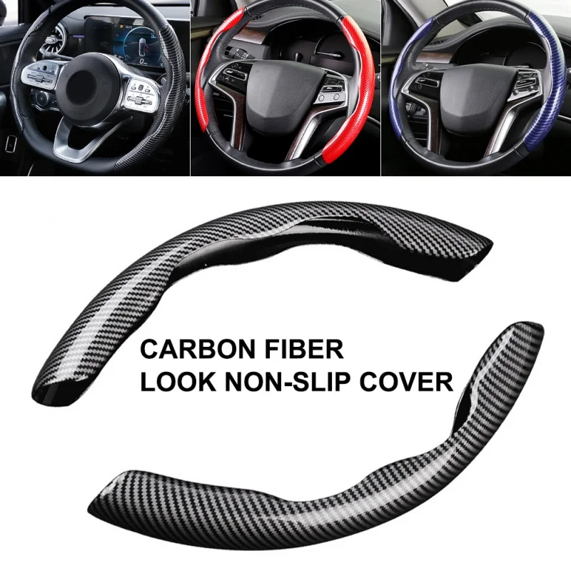 

Auto 15inch General Steering Wheel Cover 2 Halves Carbon Fiber Non-Slip Four Seasons Universal Decorative Car Accessories