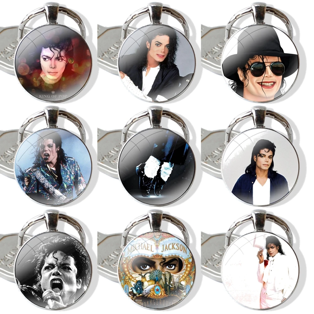 

Pendant Car Key Chains Handmade Glass Cabochon Keychain Fashion Design Cartoon Creative Michael jackson