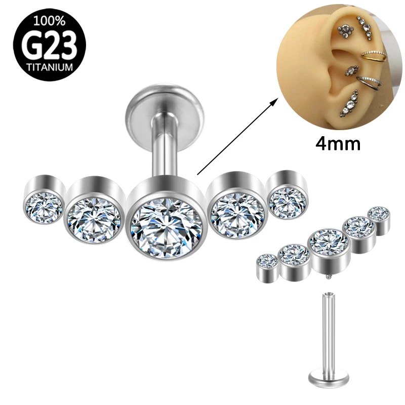 F136 Titanium Tragus Piercing Lip Cartilage G23 Labret Septum Clicker Zircon Hinge Segment Earrings for Women Helix Body Jewelry