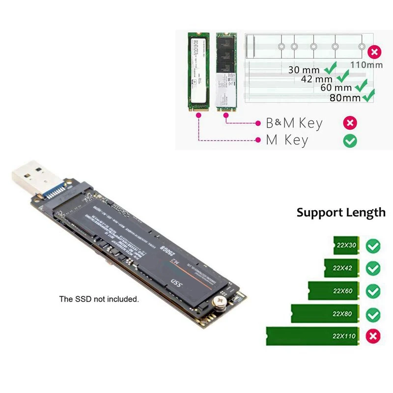 Карта передачи M.2 Твердотельный накопитель протокол NVME к USB 3 1 адаптер стандарта Φ