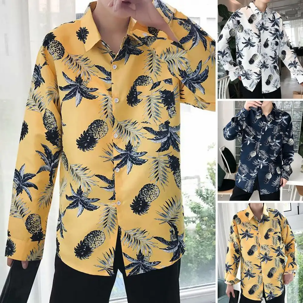 

3D Coconut Tree Print Men's Long Sleeve Hawaiian Shirt Resort Beach Shirt Oversized Harajuku Top Daily Garment