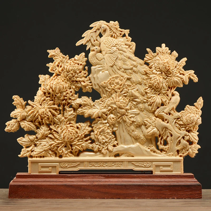 Thuja Wood 22 см насыщенный павлин пион скульптура декоративное блюдо полая резьба