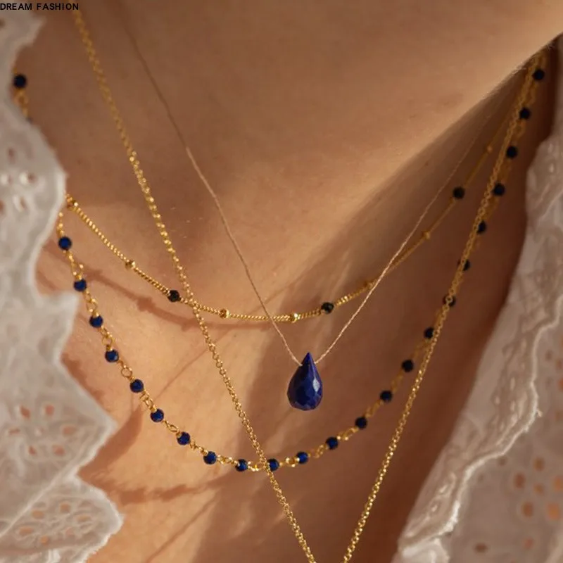 

Темно-синее ожерелье из бисера, украшение на цепочке до ключиц