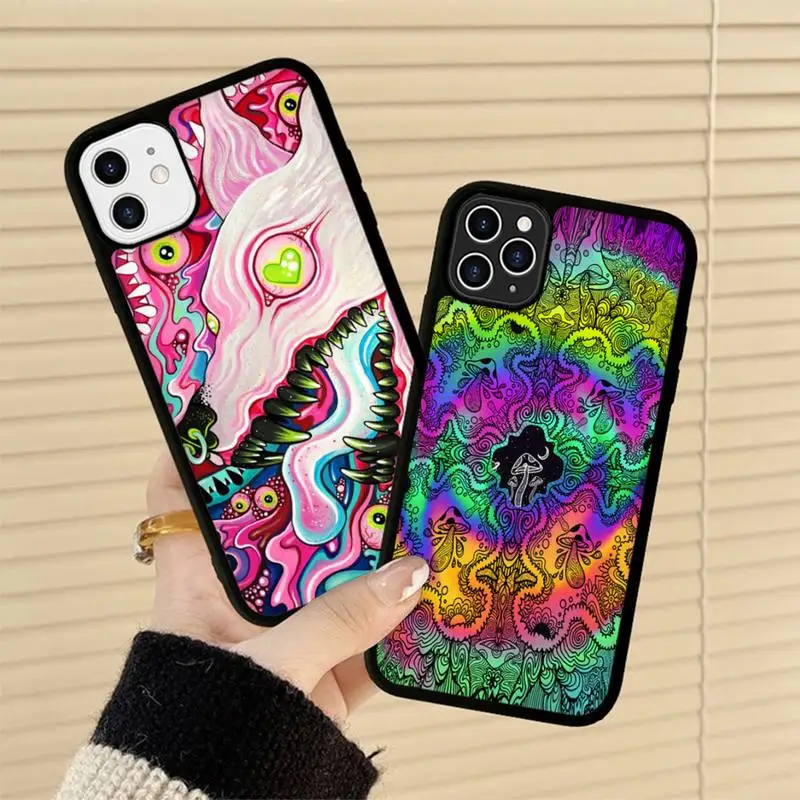 

Colourful Psychedelic Trippy Art Phone Case Silicone PC+TPU Case for iPhone 11 12 13 Pro Max 8 7 6 Plus X SE XR Hard Fundas