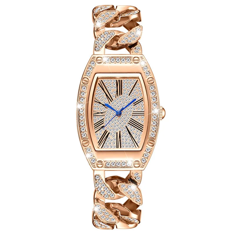 Женские роскошные часы известного бренда из розового золота с браслетом