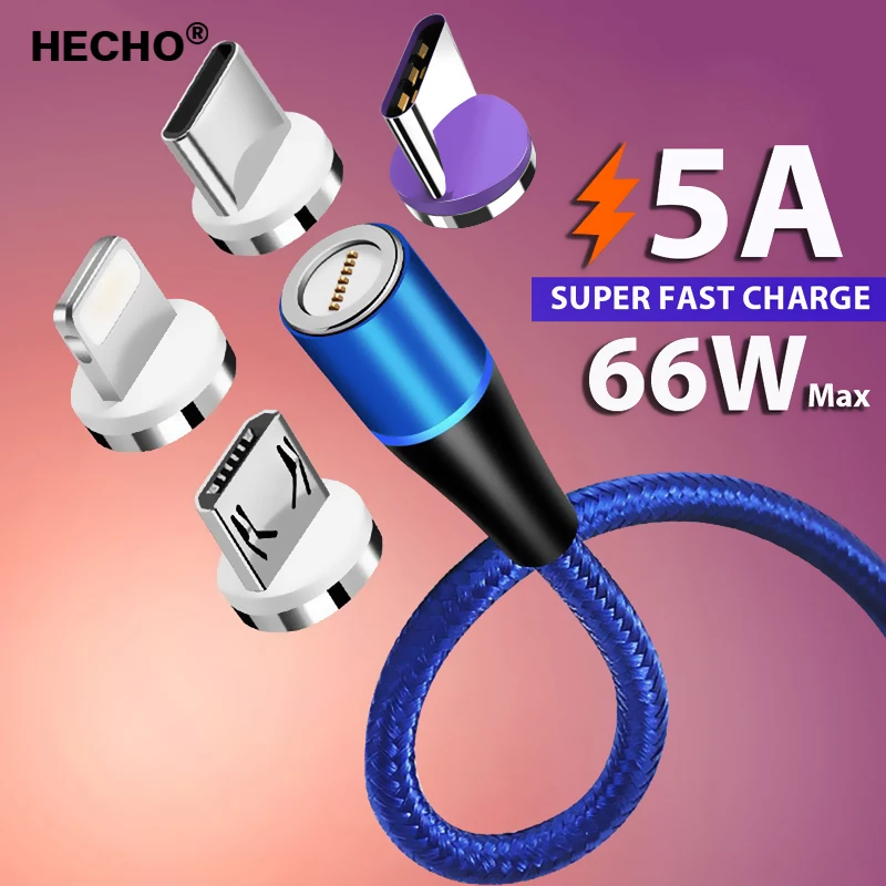 

5A Magnetic USB Cable For iPhone 14 13 12 11 Xiaomi Samsung Type C Cable LED Fast Charging Data Charge Micro USB Cable Cord Wire