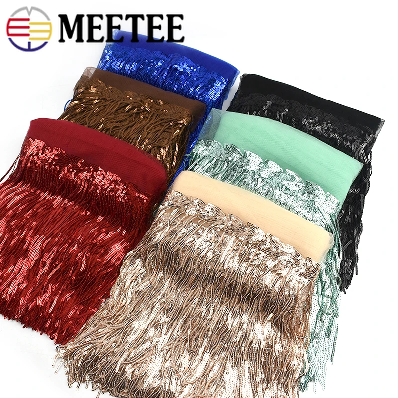 5/10Yards Sequin Embroidery Tassel Lace Trims Glitter Fringe Ribbons Fabric Dance Performance Trims DIY Clothes Sewing Fringes