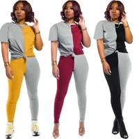 dn8364 ladies casual two piece summer new sexy streetwear fashion color block splicing tight pants sports suit women
