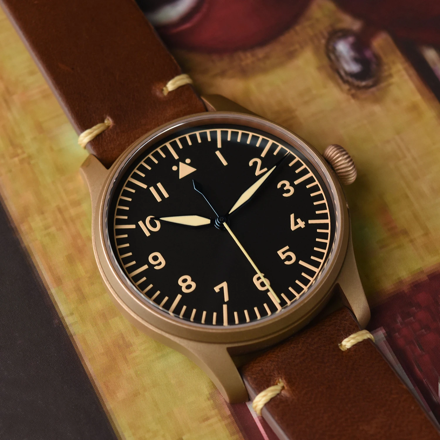 Мужские часы-авиаторы Hruodland в ретро стиле из твердой бронзы с ...