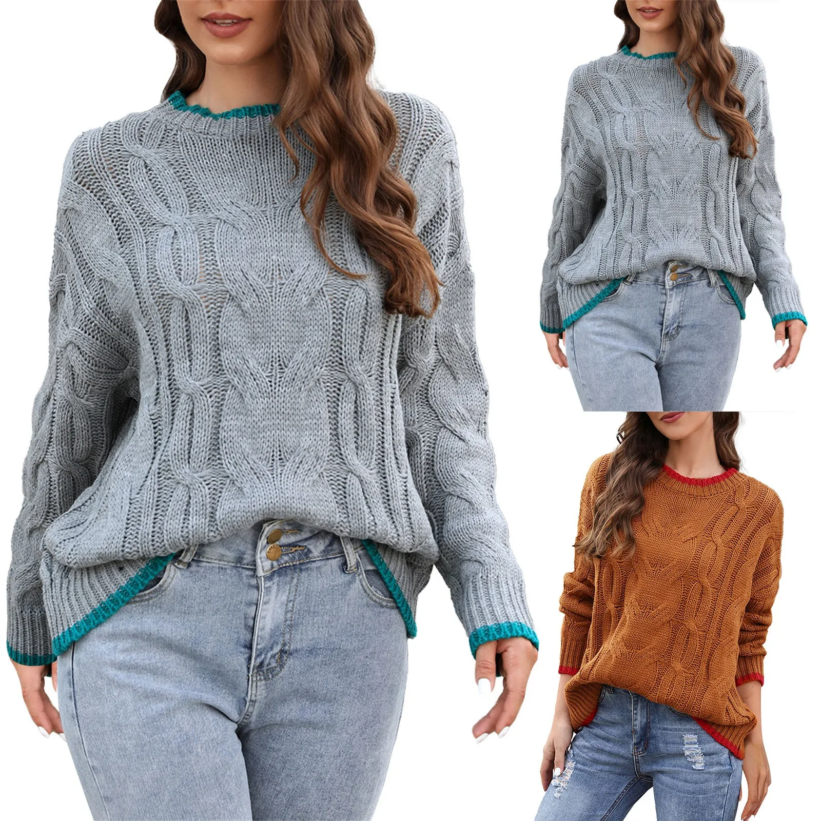 

Женский однотонный вязаный пуловер с длинным рукавом и круглым вырезом, свитер, топы, аниме свитшот для мужчин