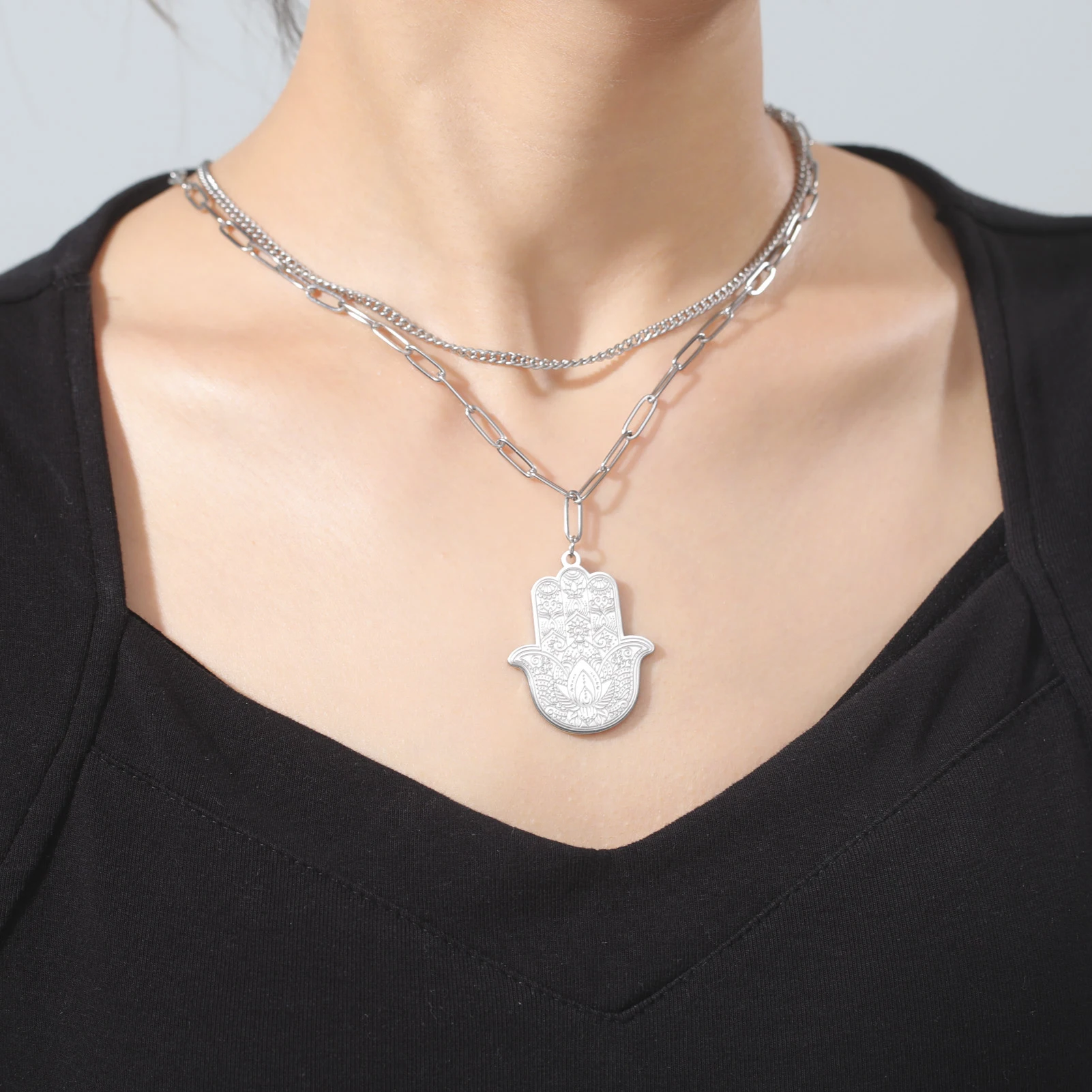 LIKGREAT Хамса ручная подвеска из нержавеющей стали ожерелье для мужчин удача Пальма