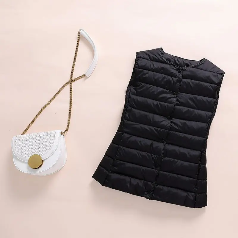 Women's Sleeveless Jacket Autumn Winter Thermal Vest Fashion Ultra Lightly Thin Quilted White Duck Down Vest Women's Coats New