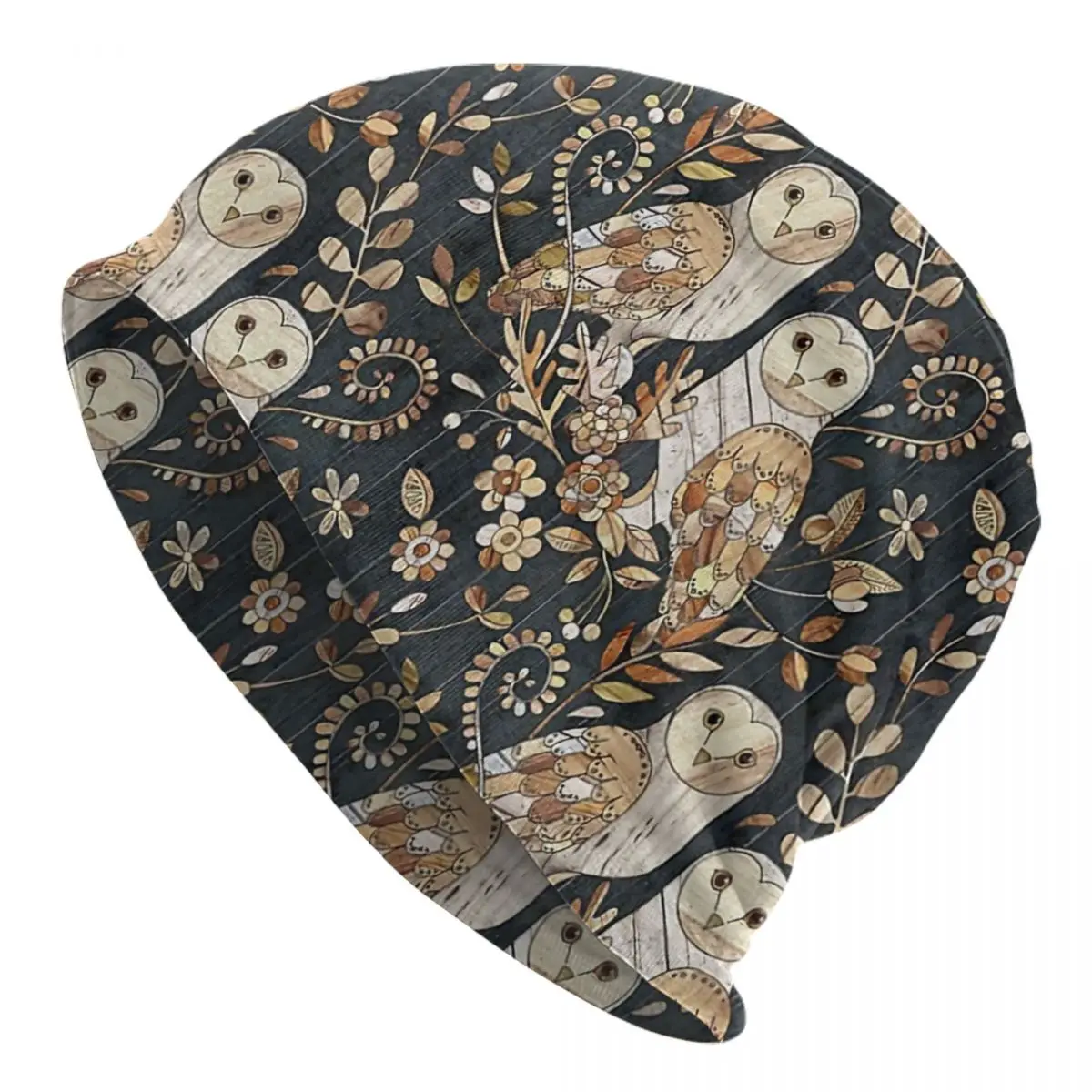 Wooden Wonderland Barn Owl Collage Adult Men's Women's Knit Hat Keep warm winter Funny knitted hat