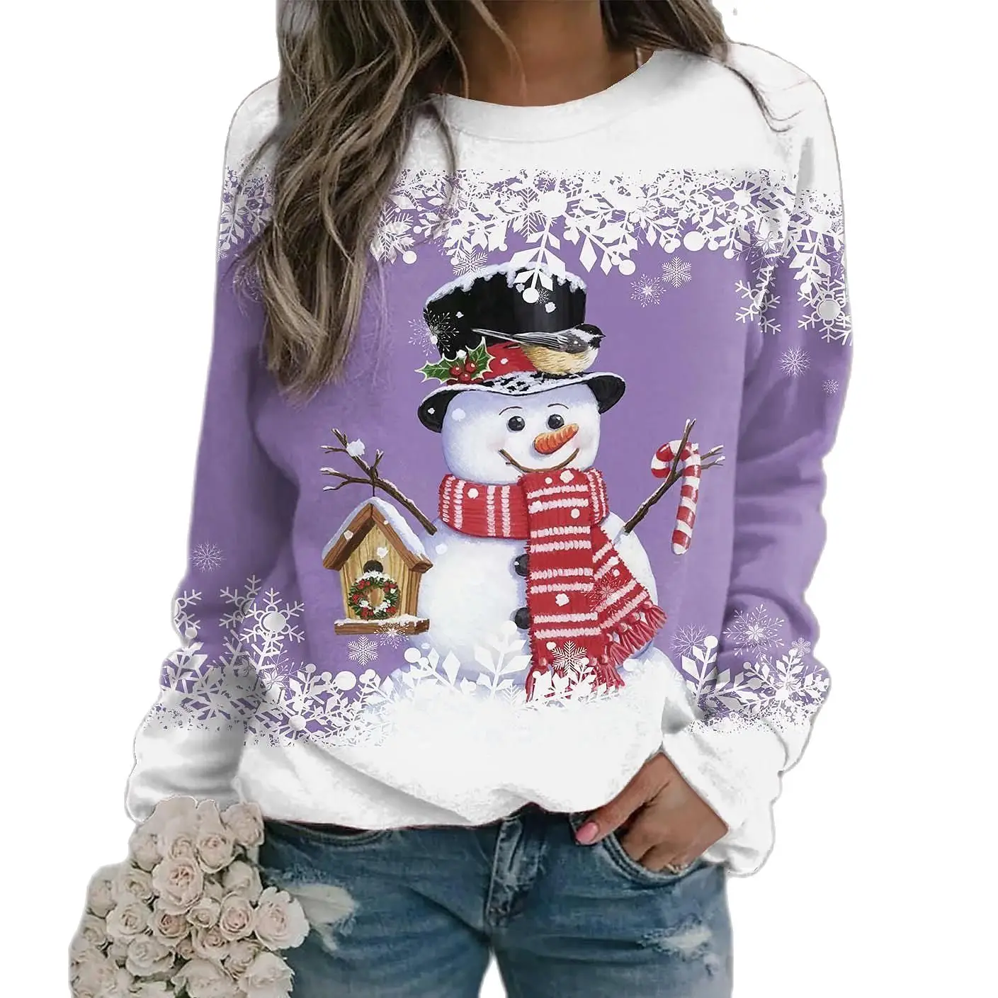 New Christmas T Shirt For Women 3d Snowman Print Long Sleeve Tees Tops Xmas  Women's T-shirts Oversized Streetwear Y2k Clothing