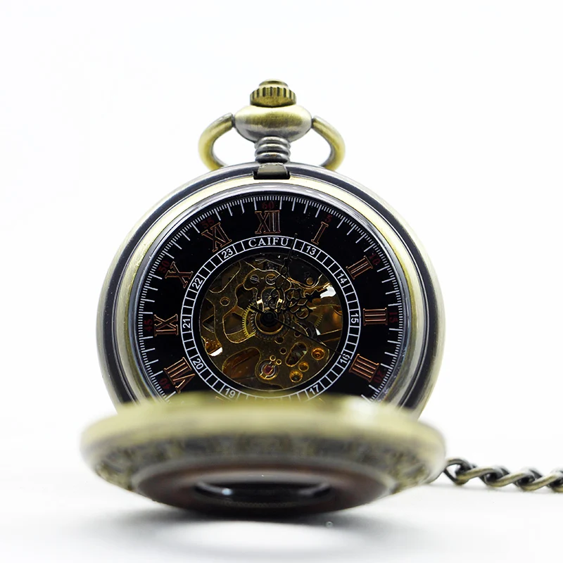 Flip Mechanical Engraved Pocket Watch Roman Numeral Display Vintage Strap Chain Pendant Men's Ladies Popular Gifts