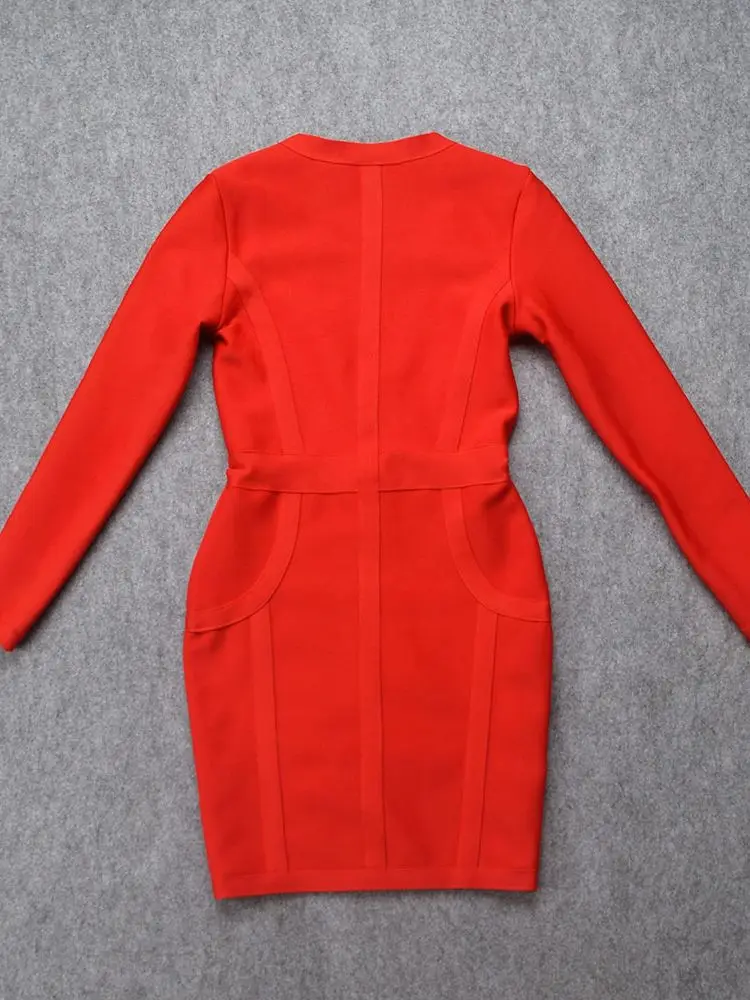 Женское платье с глубоким v-образным вырезом HQBORY красное Бандажное Вечернее