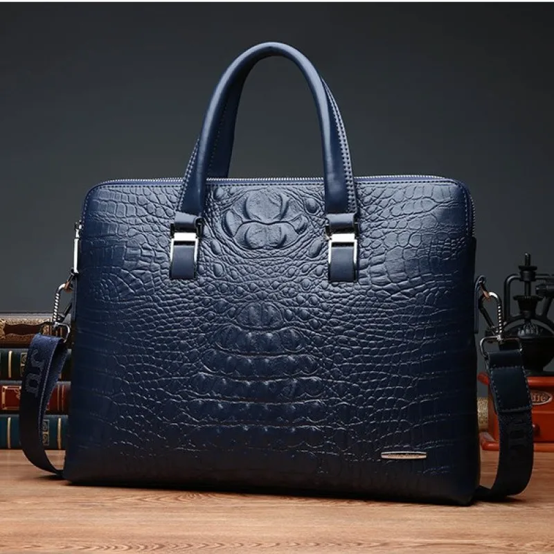 Laptop Bag Men's Briefcase New Business Men's Computer Bag 14 Inches Crocodile Pattern Handbag Shoulder For Office Commute