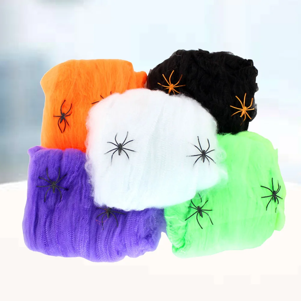 

5 Sets Spider Webs Scary Spiders Netting Decoration Stretchy Cobweb Prop with Spiders for Haunted House Bar Party
