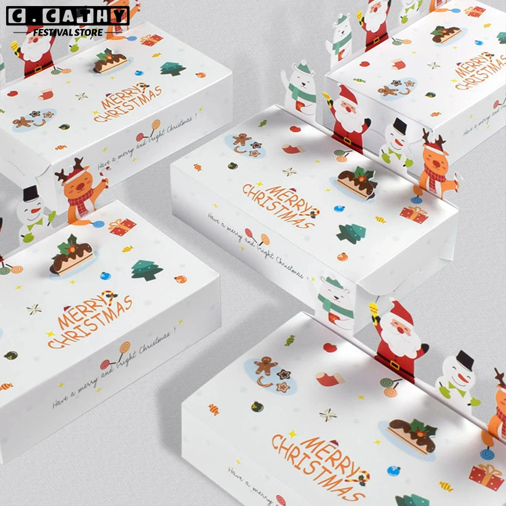 

10pcs Merry Christmas Candy Gift Box Cartoon Cookie Chocolate Packing Box Party Decoration Xmas New Year
