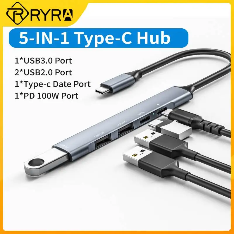 

RYRA 5 In 1 Type-c HUB USB 3.0 USB-C 5 Port Multi Splitter Adapter Support PD 65W Fast Charging For Macbook PC Laptop Phone