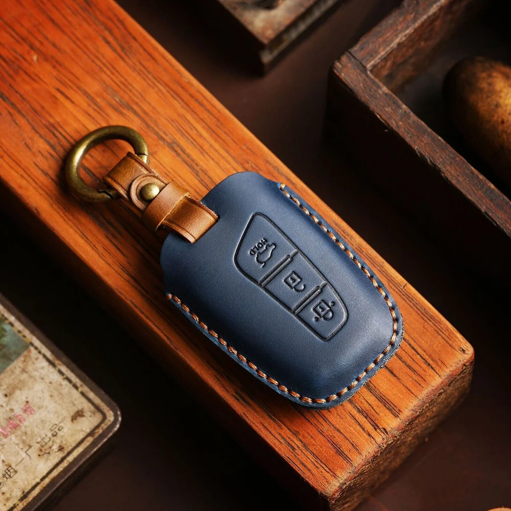 

Флип-чехол для автомобильного ключа, противоударный Синий чехол из воловьей кожи с полным покрытием для подарка Santa Fe Grand Ix45 Azera