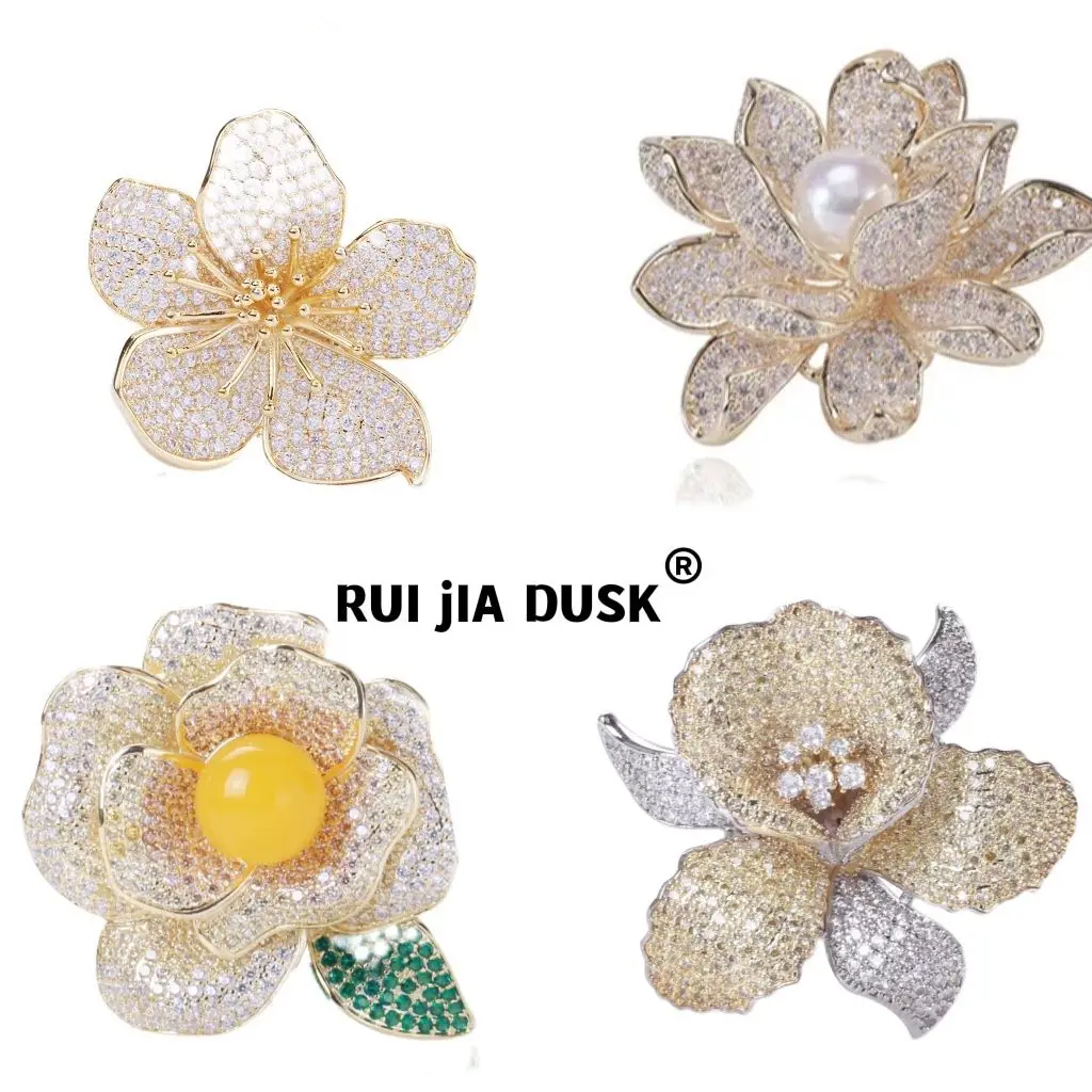 RUI JIA DUSK-broche de melocotón con microincrustaciones de circonita hecho a mano, broche de moda con incrustaciones de flores, broche de regalo con temperamento de perla, novedad de 2022