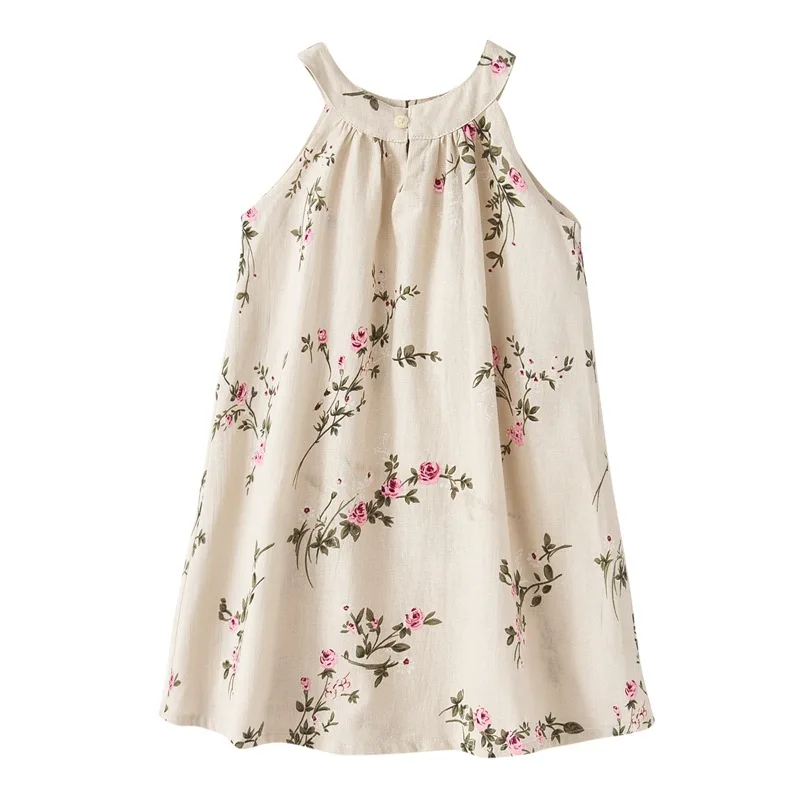 

New Summer Girls Dress Sleeveless Linen Knee-Length A-LINE Suspenders Kids Clothes Linen Dress Flower Girl Dresses for Weddings