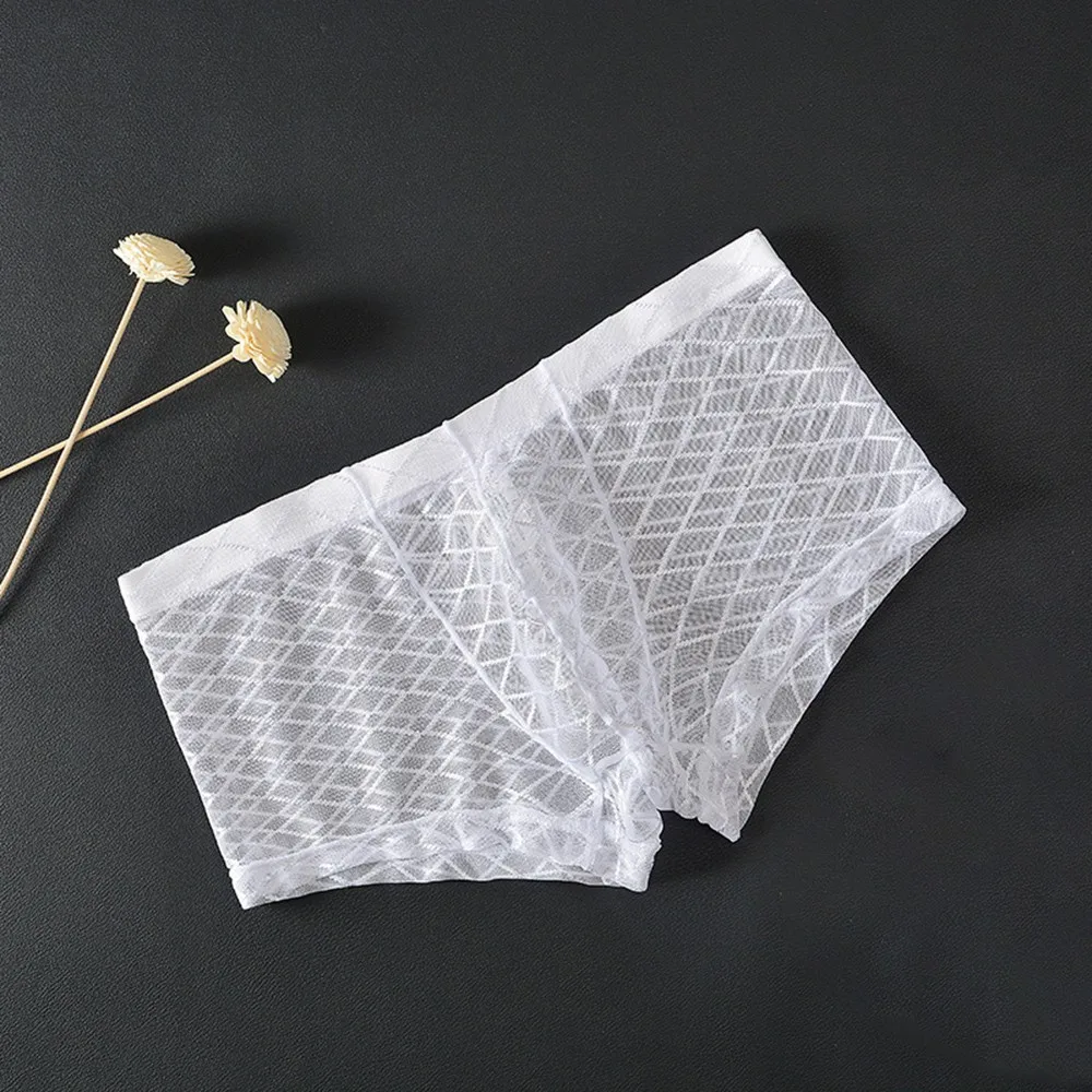 

Boxershorts Seamless Silky Soft Underwear Hot Sale Transparent Underwear Shorts Trunks Underpant Top Grid Pants Male Panties New