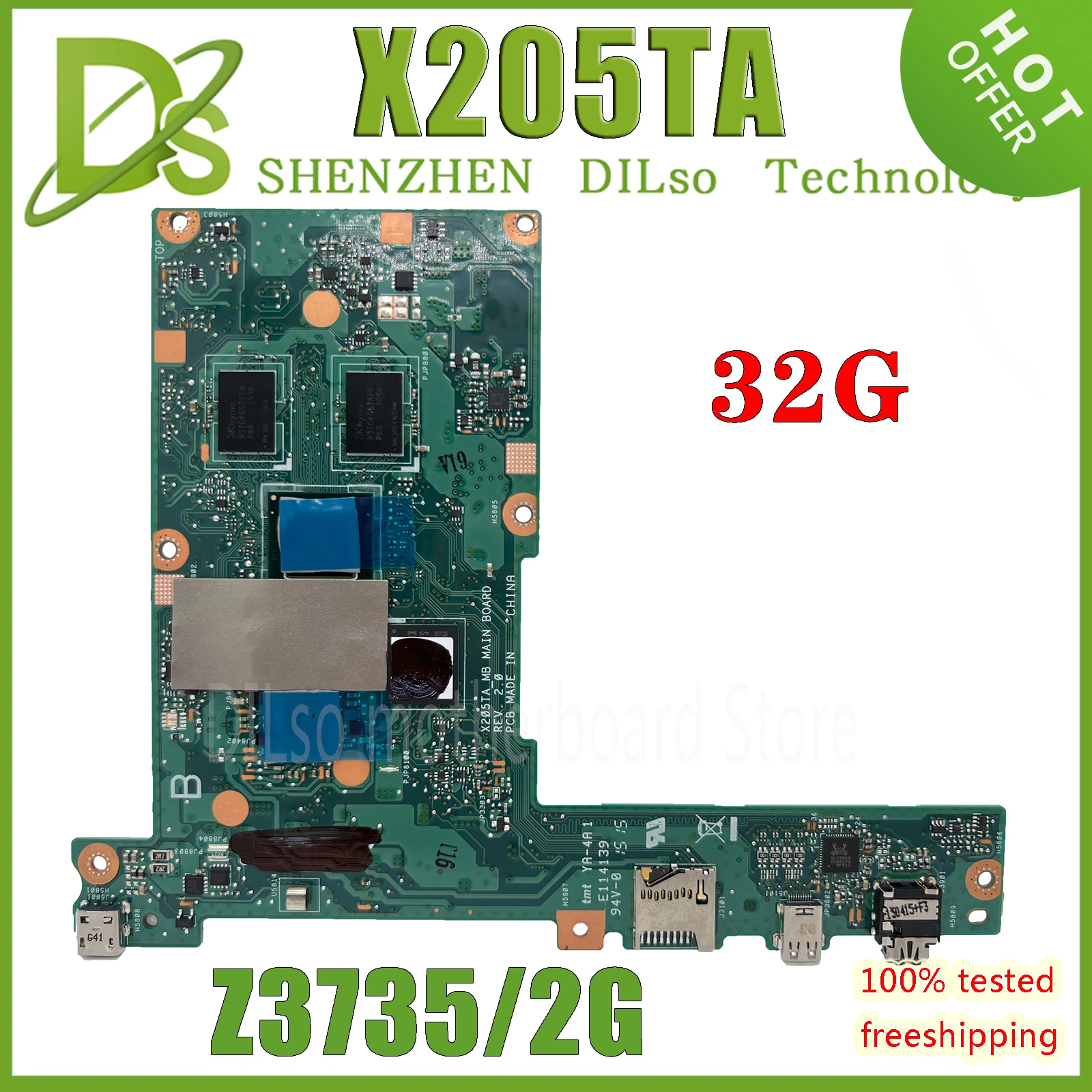KEFU X205T материнская плата для ноутбука ASUS X205TA X205TAW материнская плата Z3735 32G/64G SSD 2G-RAM 100% протестированная Быстрая доставка