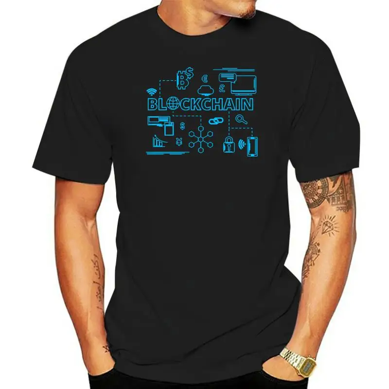 New Arrivals Daft Bitcoin Blockchain Cryptocurrency Male Print Mens T Shirts Fashion Custom Graphic Tees Man Tshirt