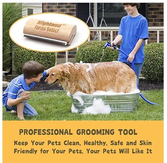 

Dog brush with wooden handle