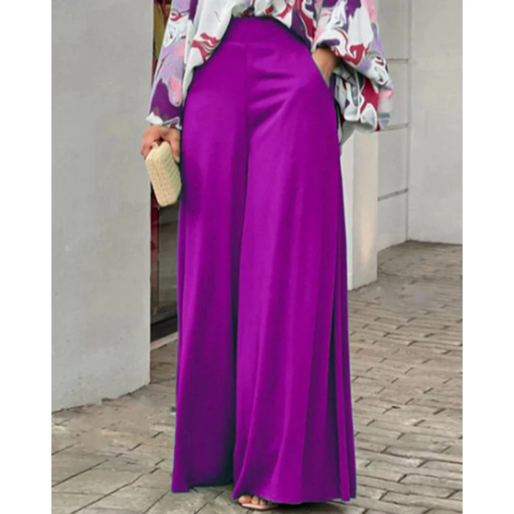 2023 Casual New Women Floral Print Long Sleeve Shirts Top & High Waist Wide Leg Pants Sets Oversized 2 Pieces Woman Summer